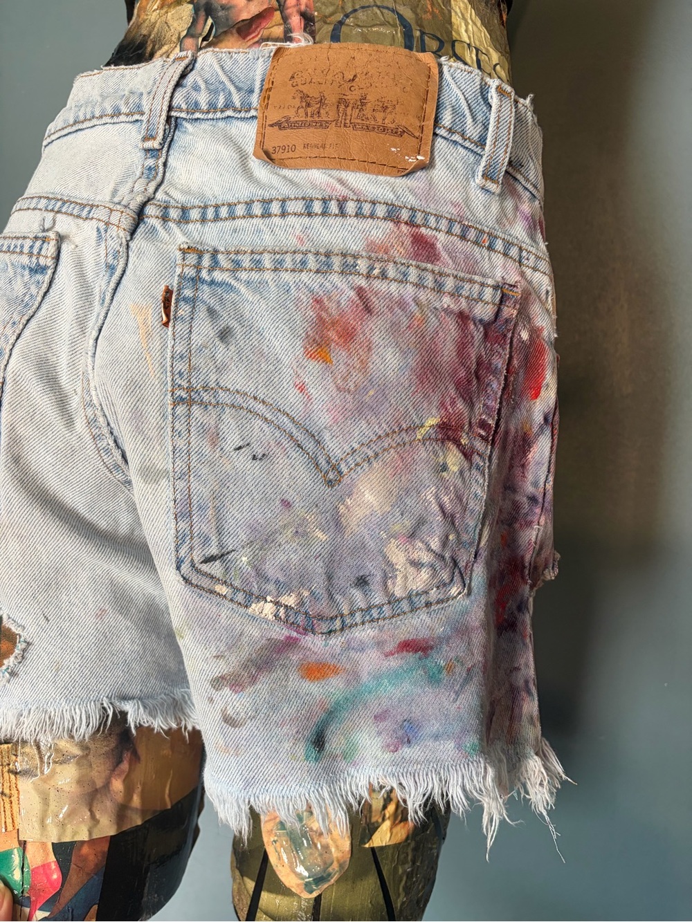 Vintage Levi’s destroyed distressed paint splatter edgy denim shorts